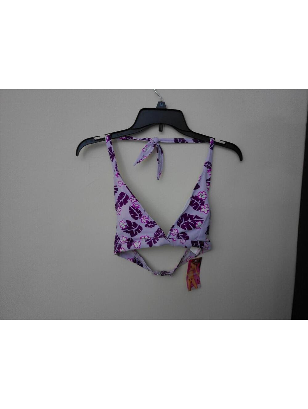 Xhilaration‎ Bikini Top Womens Purple Floral Tropical Print Halter Size L NWT